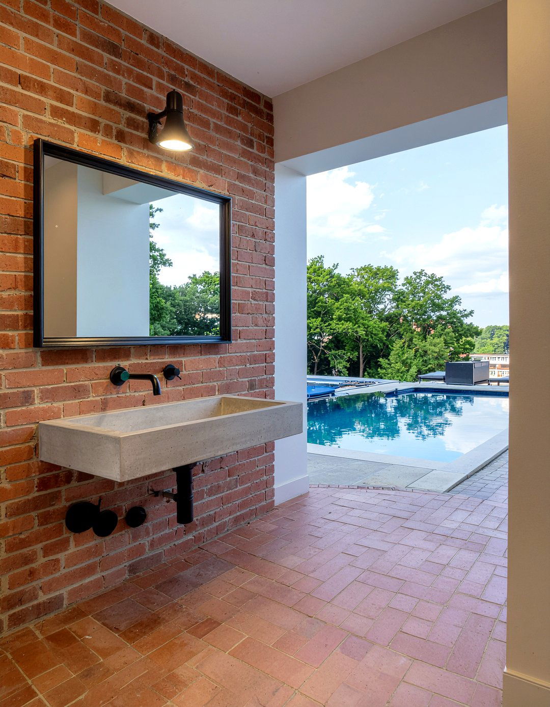 Industrial pool house bath - 30 pool bathroom ideas