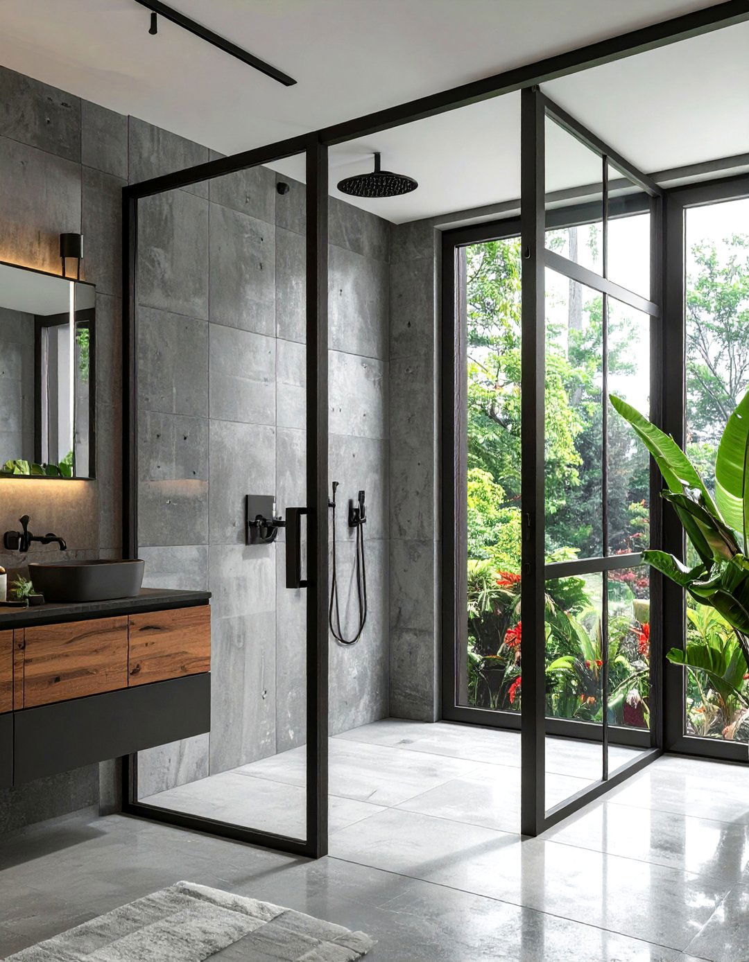 Industrial steel pocket door - 30 bathroom pocket door ideas