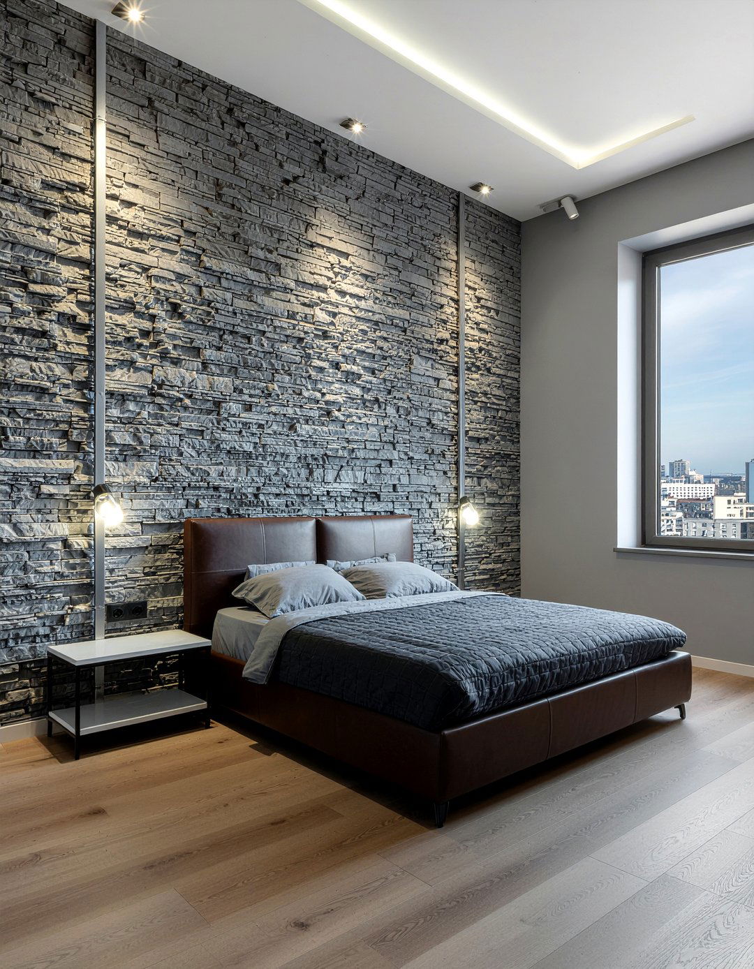 Industrial stone wall - 30 bedroom stone wall ideas