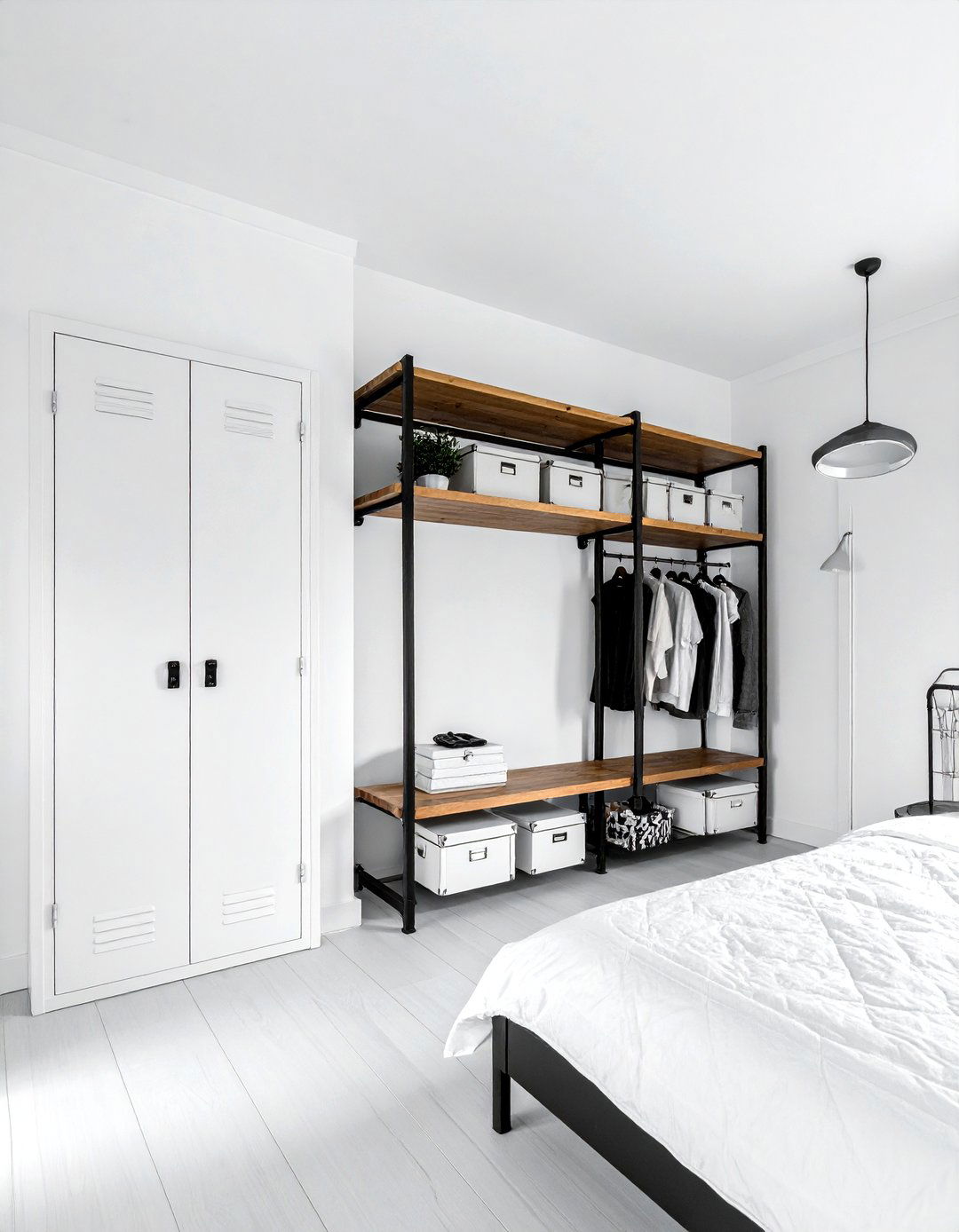 Industrial storage white bedroom - 30 industrial white bedroom ideas