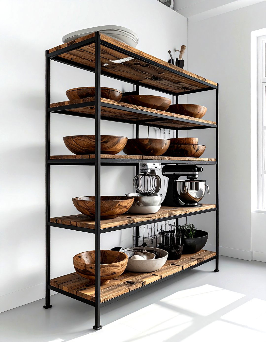 Industrial style baking rack - 30 kitchen baking station ideas