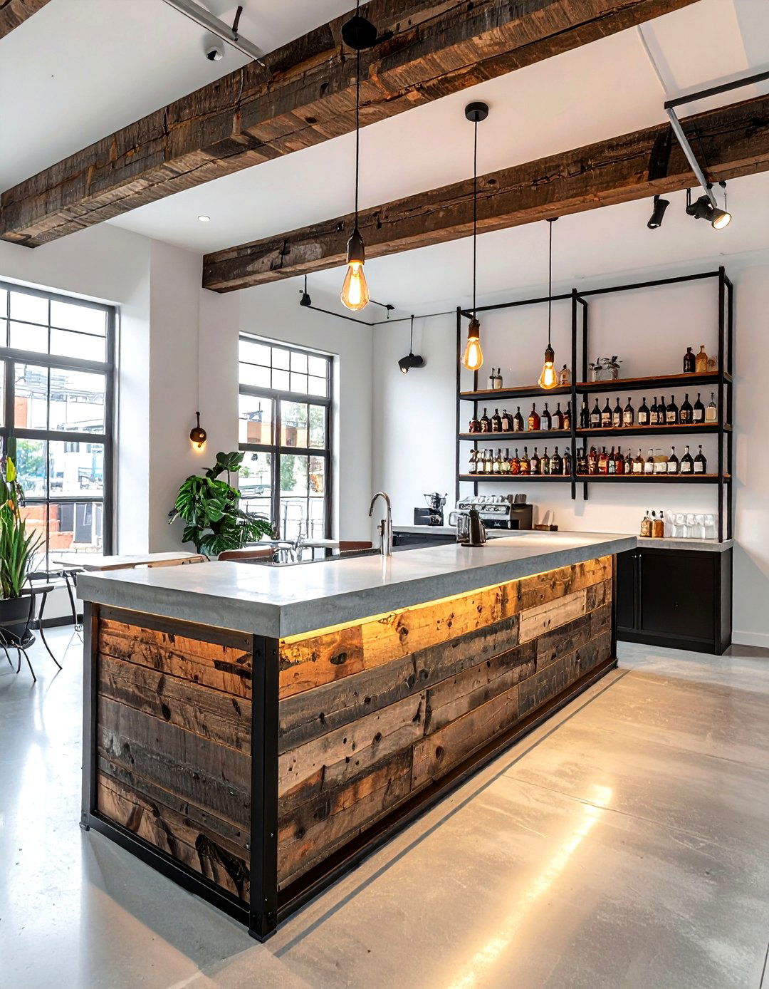 Industrial style beverage bar - 30 kitchen dry bar ideas