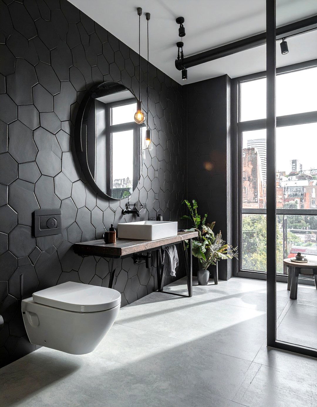 Industrial style black hexagon tile bathroom - 30 black hexagon tile bathroom ideas