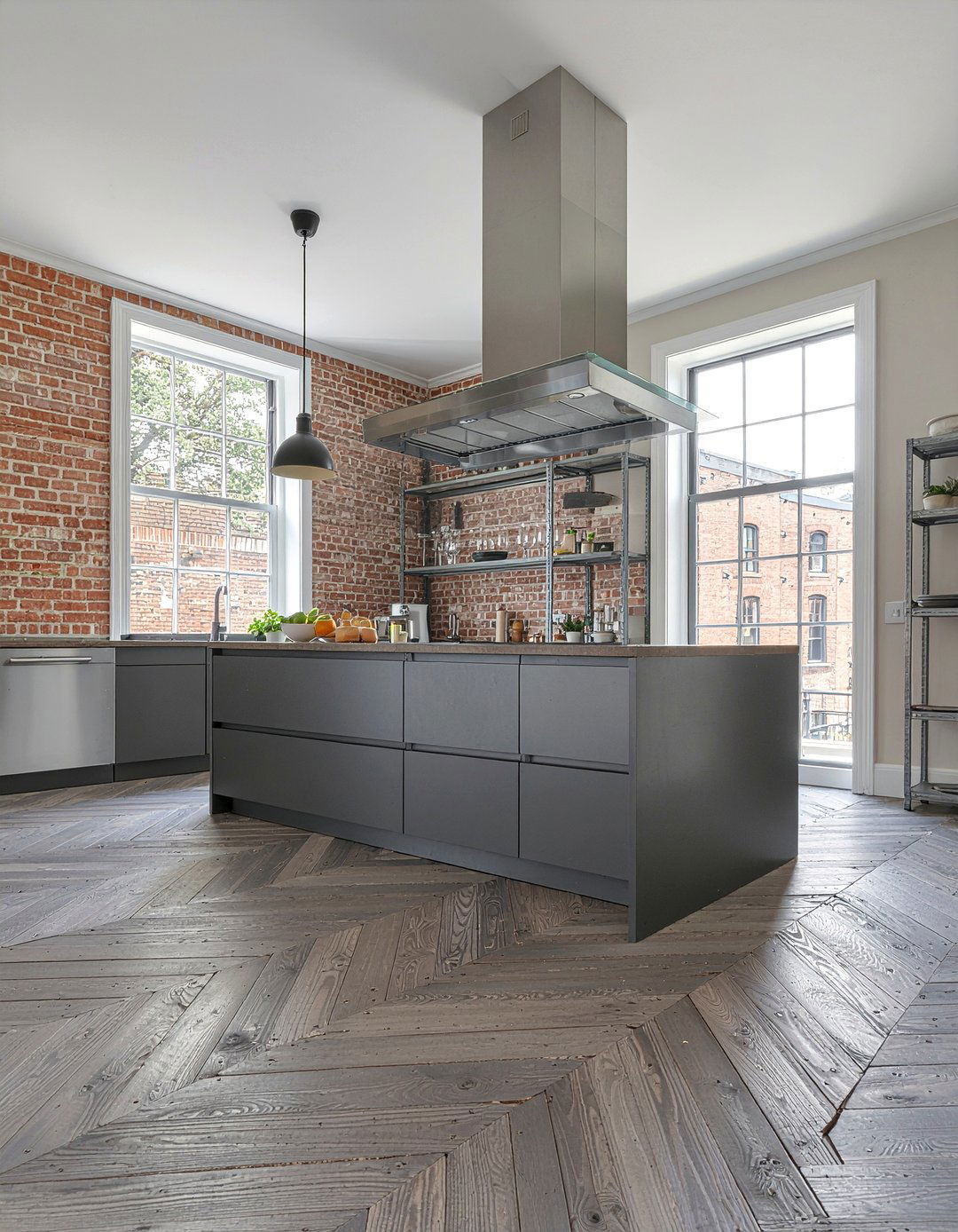 Industrial style chevron floor kitchen - 30 chevron floor kitchen ideas