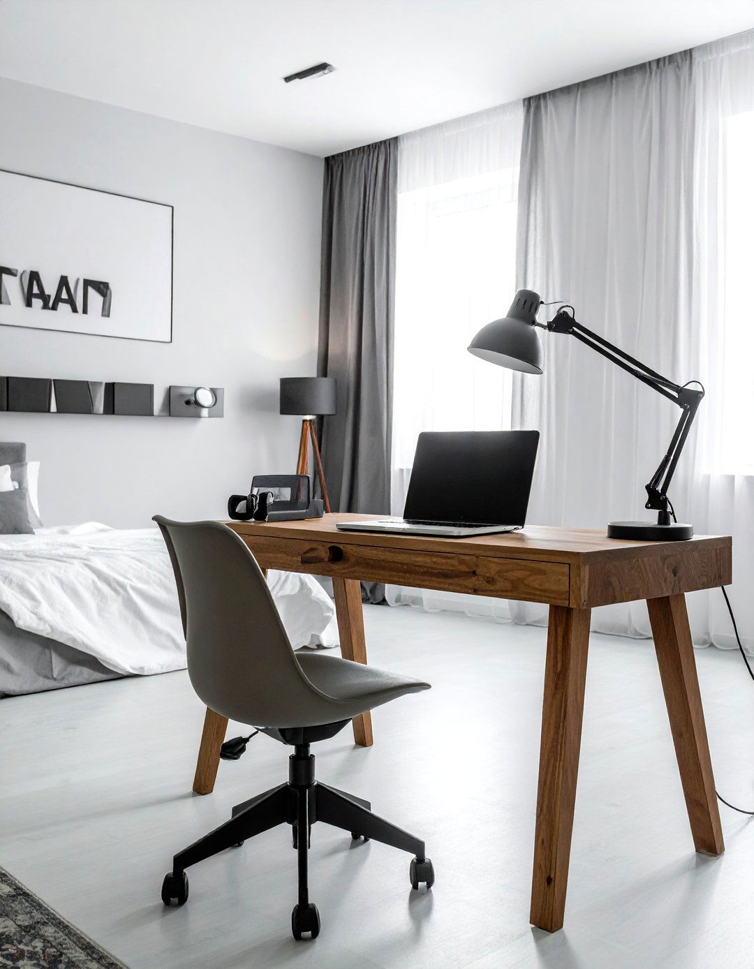 Industrial style desk lamp - 30 bedroom layered lighting ideas