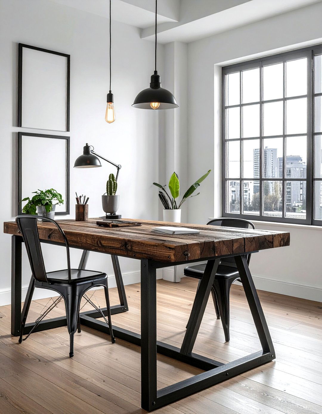 Industrial style desk - 30 home office decor ideas