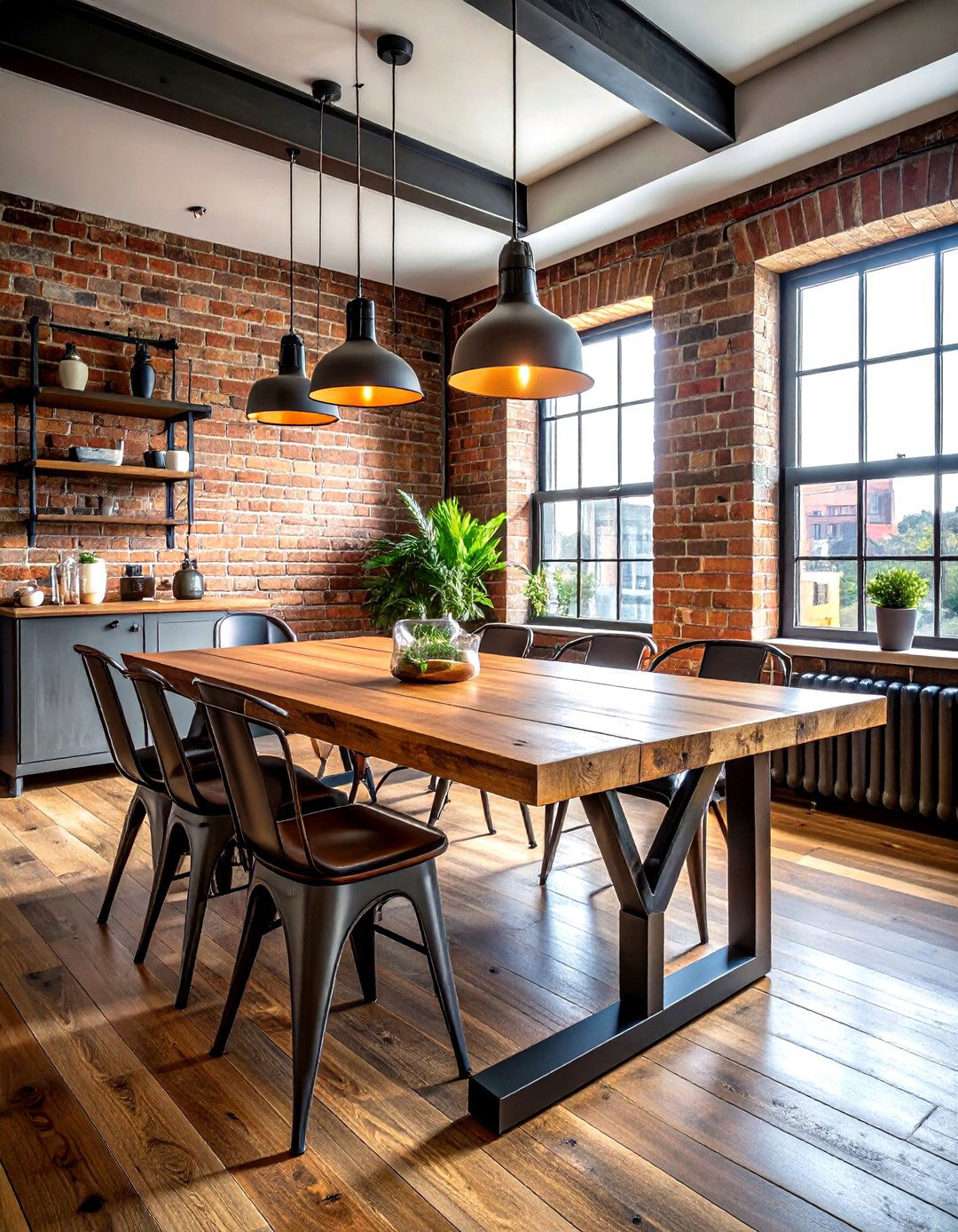 Industrial style dining table - 30 kitchen dining table ideas