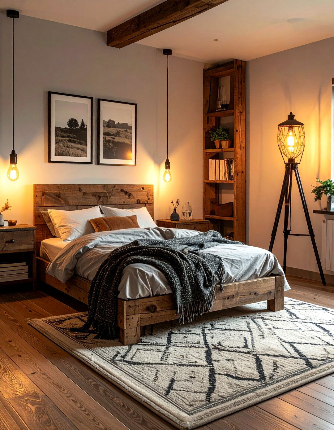 Industrial style edison bulb floor lamp - 30 bedroom ambient lighting ideas