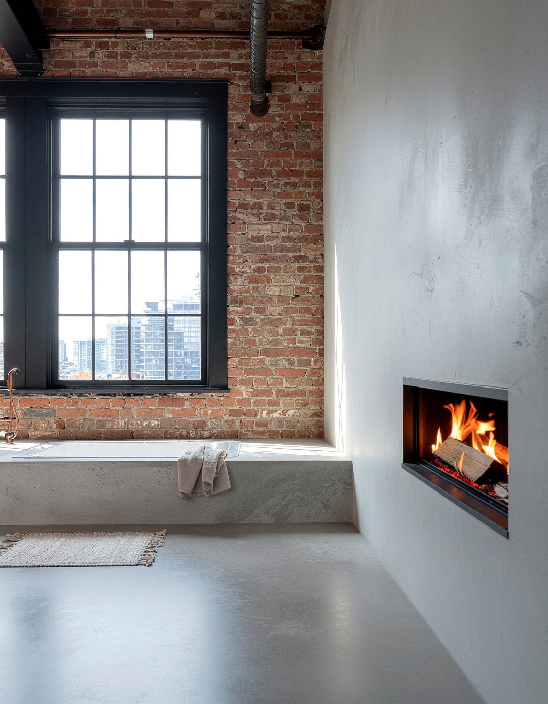 Industrial style fireplace bathroom - 30 bathroom fireplace ideas