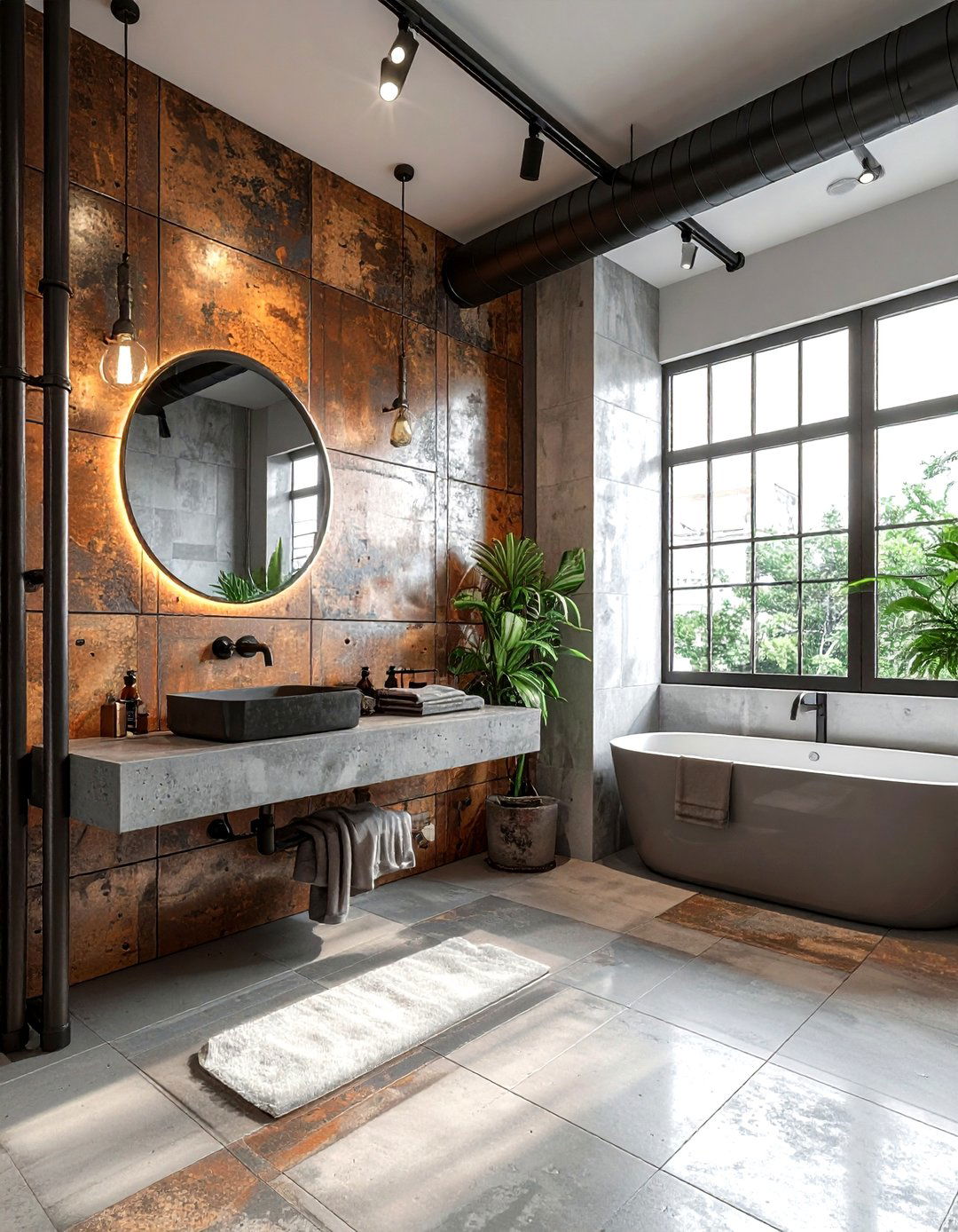 Industrial style large tile bathroom - 30 oversized tile bathroom ideas