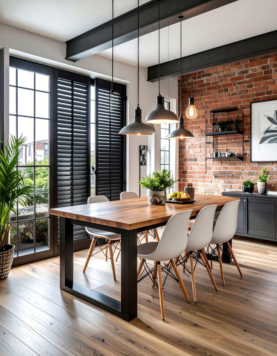 Industrial style shutters - 30 dining room shutter ideas