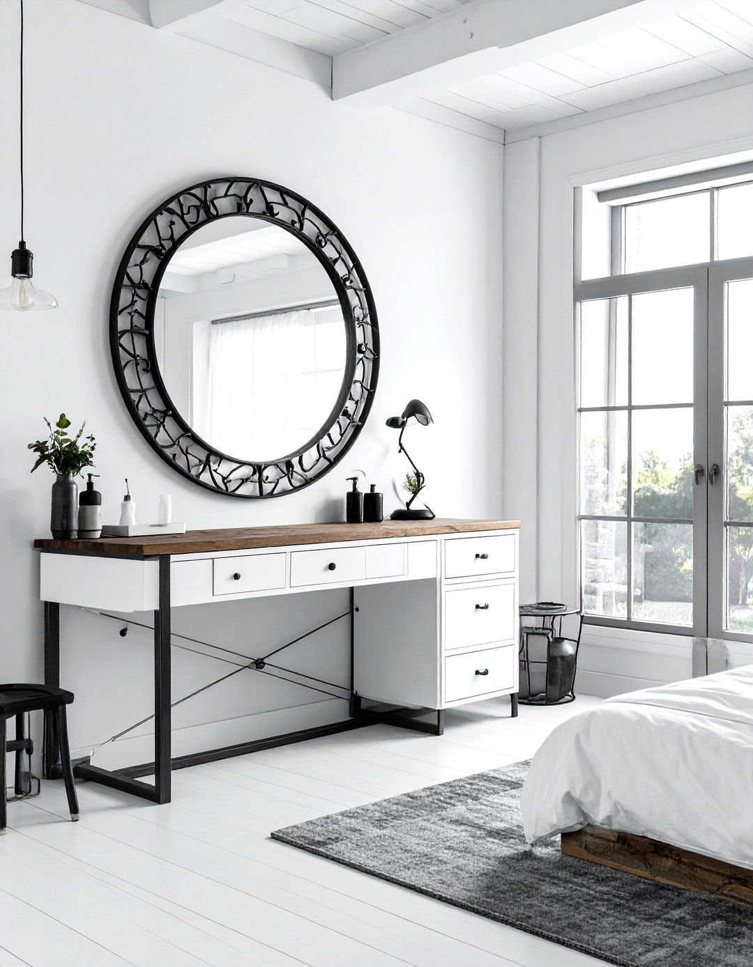 Industrial vanity white bedroom - 30 industrial white bedroom ideas