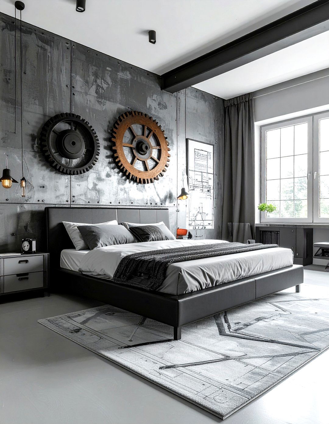 Industrial wall art - 30 industrial grey bedroom ideas