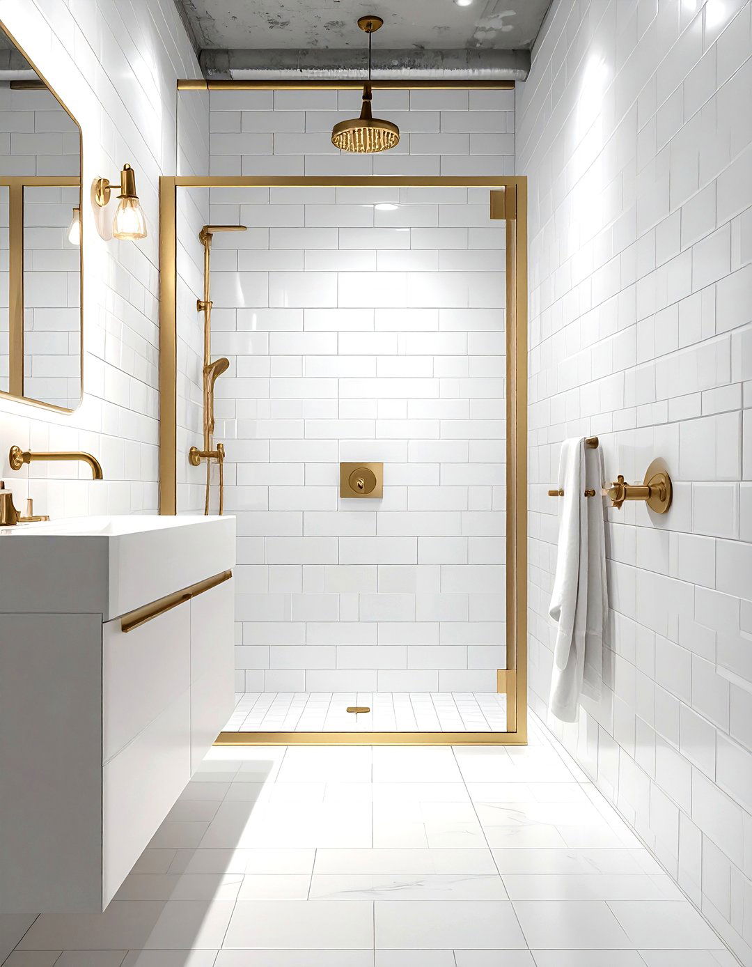 Industrial white gold bathroom - 30 gold and white bathroom ideas
