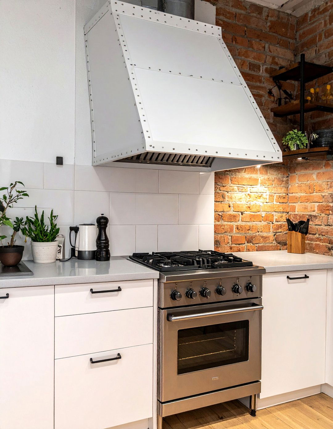 Industrial white metal hood - 30 white hood kitchen ideas