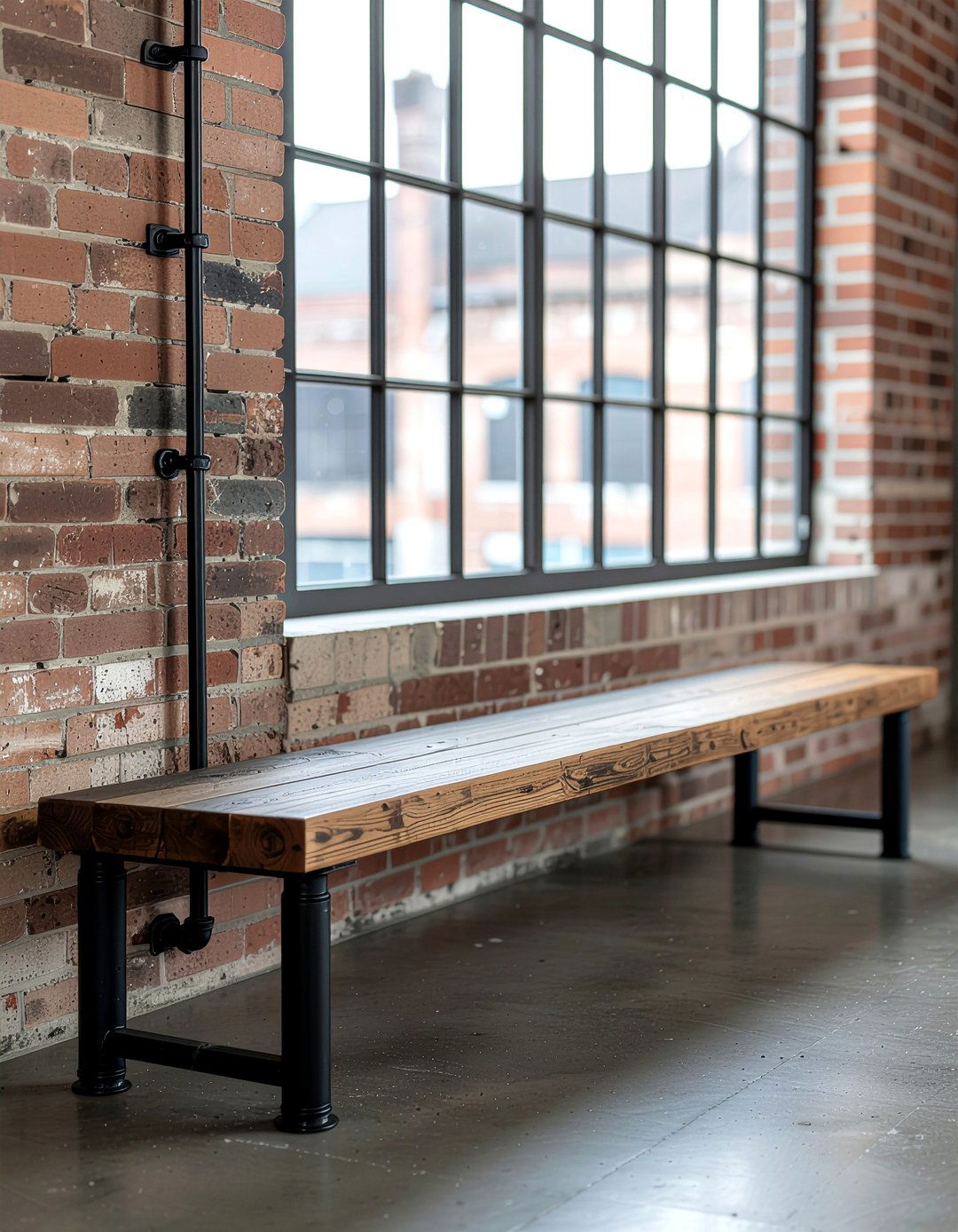 Industrial window bench - 30 living room window bench ideas