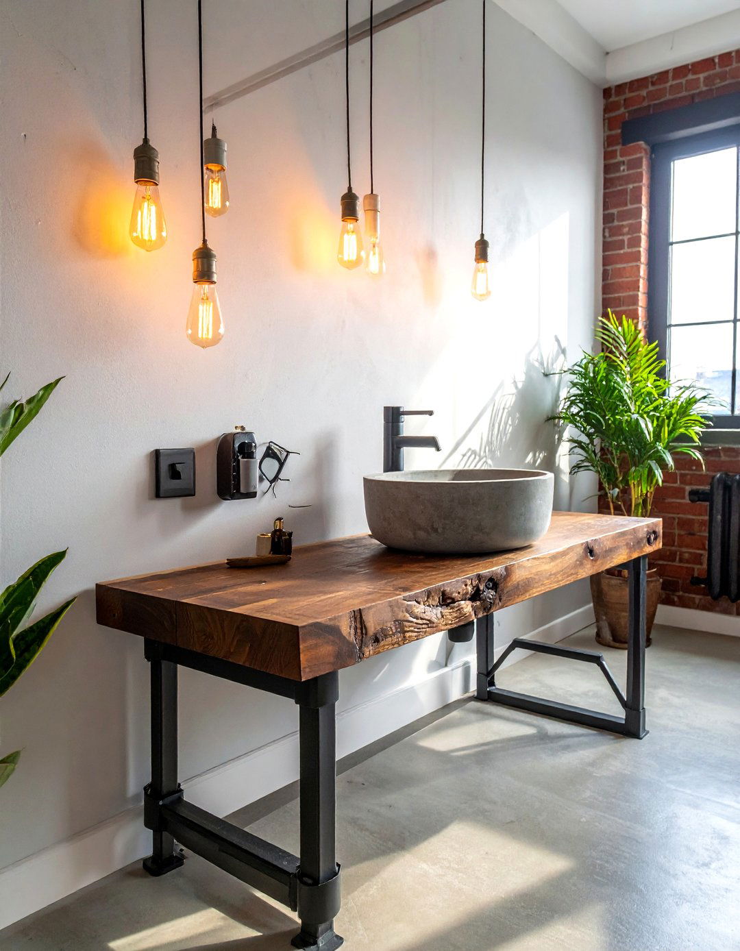 Industrial wood bathroom counter - 30 butcher block bathroom countertop ideas