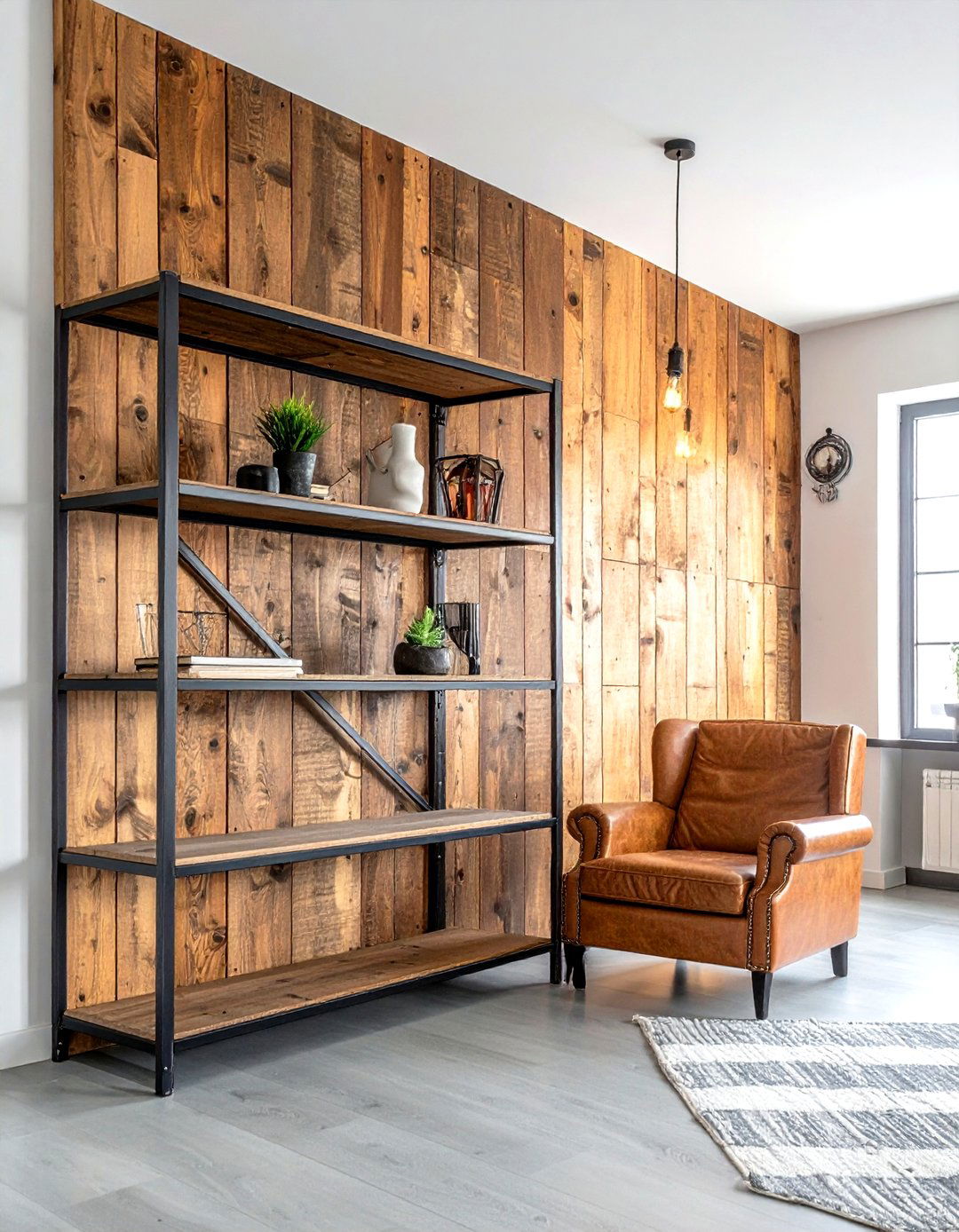 Industrial wood wall - 30 living room wood wall ideas