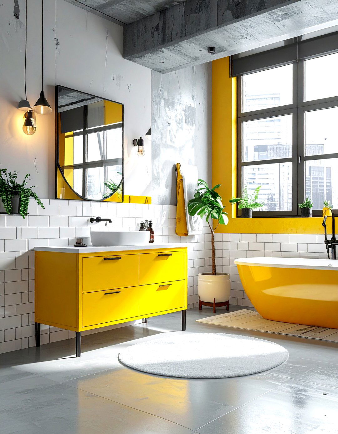 Industrial yellow bathroom - 30 yellow and white bathroom ideas