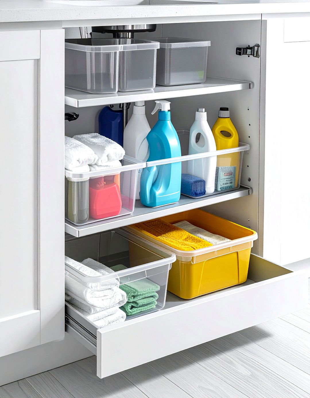 Install Under Sink Organizer - 30 kitchen improvement ideas
