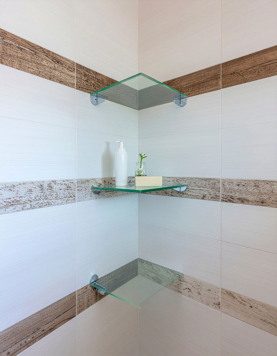Install corner shelving - 30 low cost bathroom makeover ideas