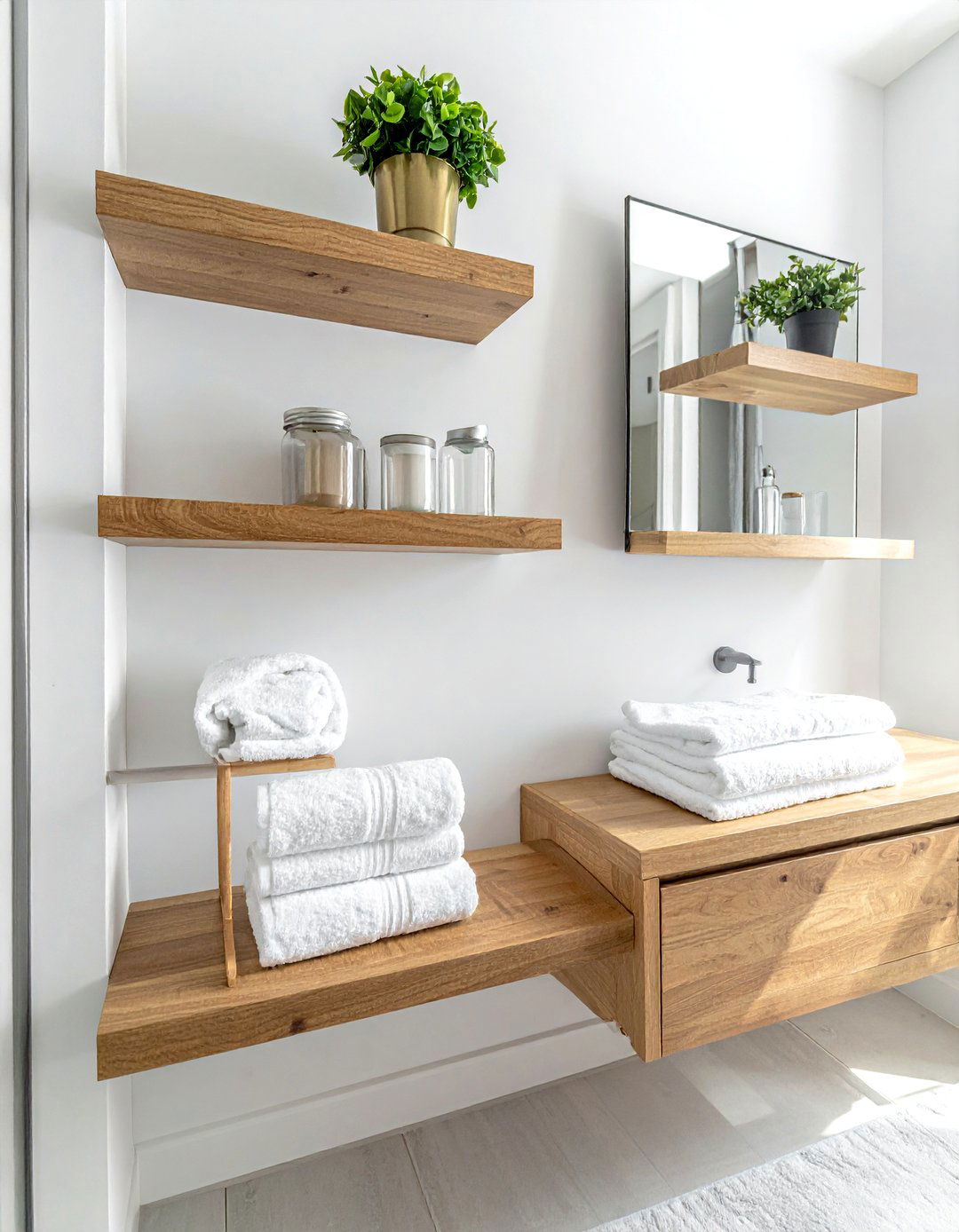 Install floating shelves - 30 cheap bathroom remodel ideas