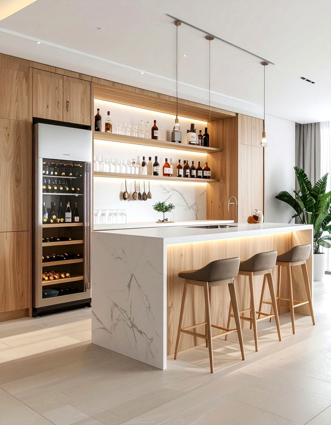 Integrated Beverage Cooler Bar - 30 dining room built-in bar ideas