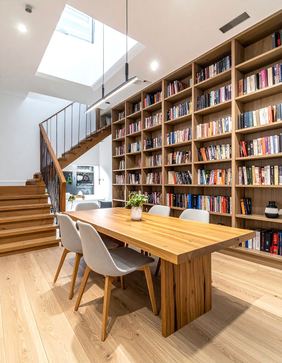 Integrated Bookshelf Dining - 30 under stairs dining ideas