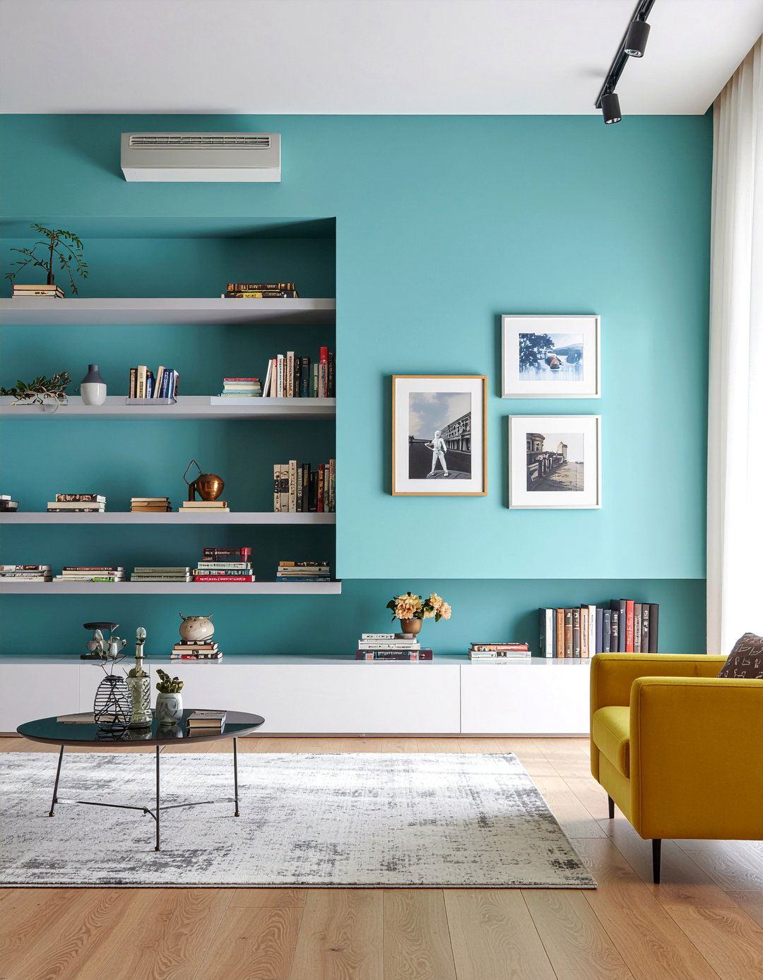 Integrated Bookshelf Floating Unit - 30 living room floating tv unit ideas