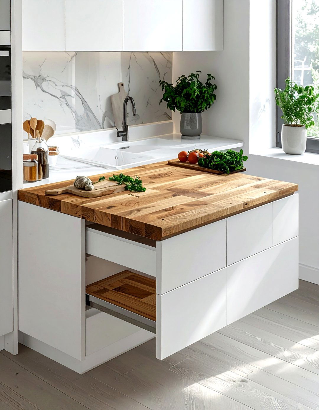 Integrated Cutting Board - 30 space-saving kitchen ideas