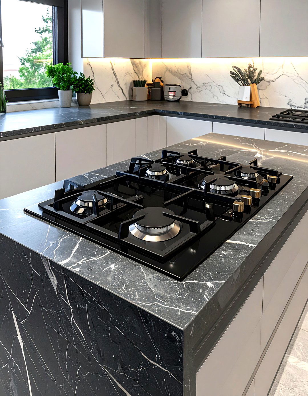 Integrated Gas Burners Stone Countertop - 30 gas cooktop kitchen ideas