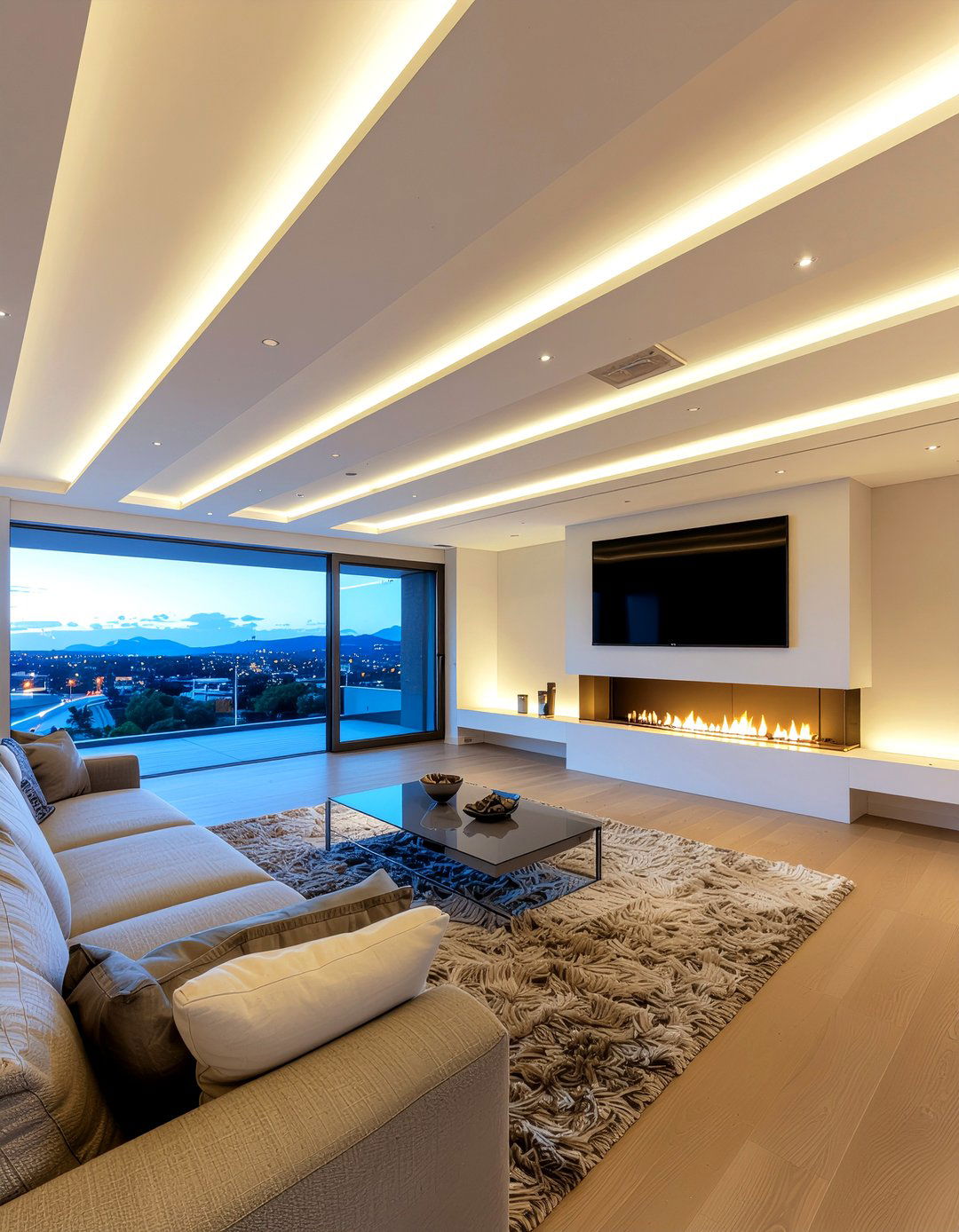 Integrated LED Strip Ceiling - 30 living room coffered ceiling designs