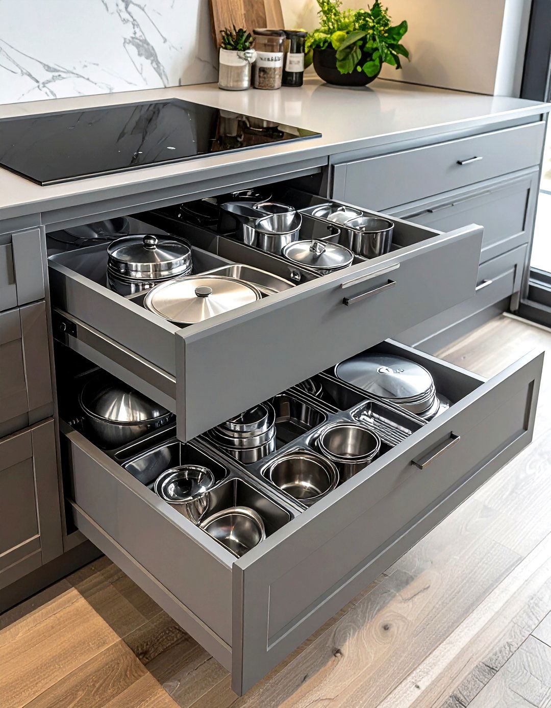 Integrated Lid Drawer Design - 30 lid organizer kitchen ideas