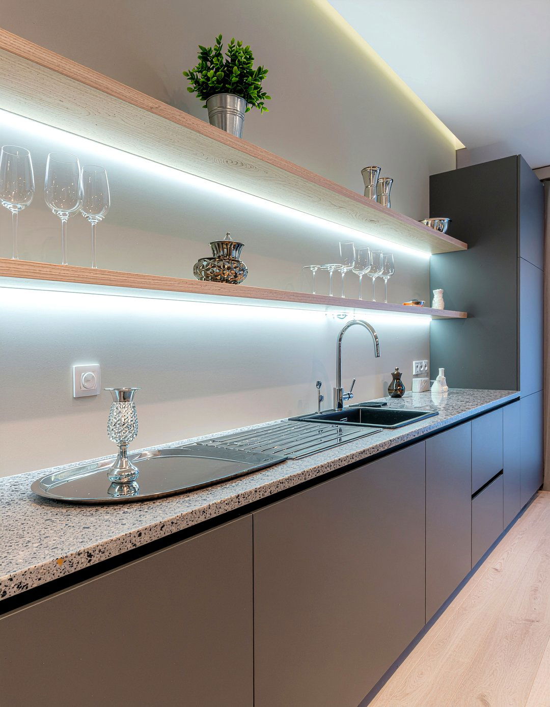 Integrated Lighting Kitchen Shelf - 30 kitchen shelf decor ideas