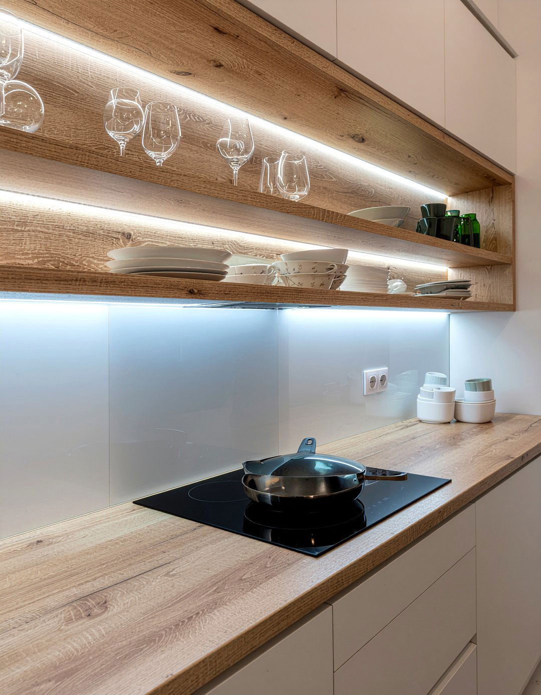 Integrated Lighting Shelving - 30 open shelving kitchen ideas