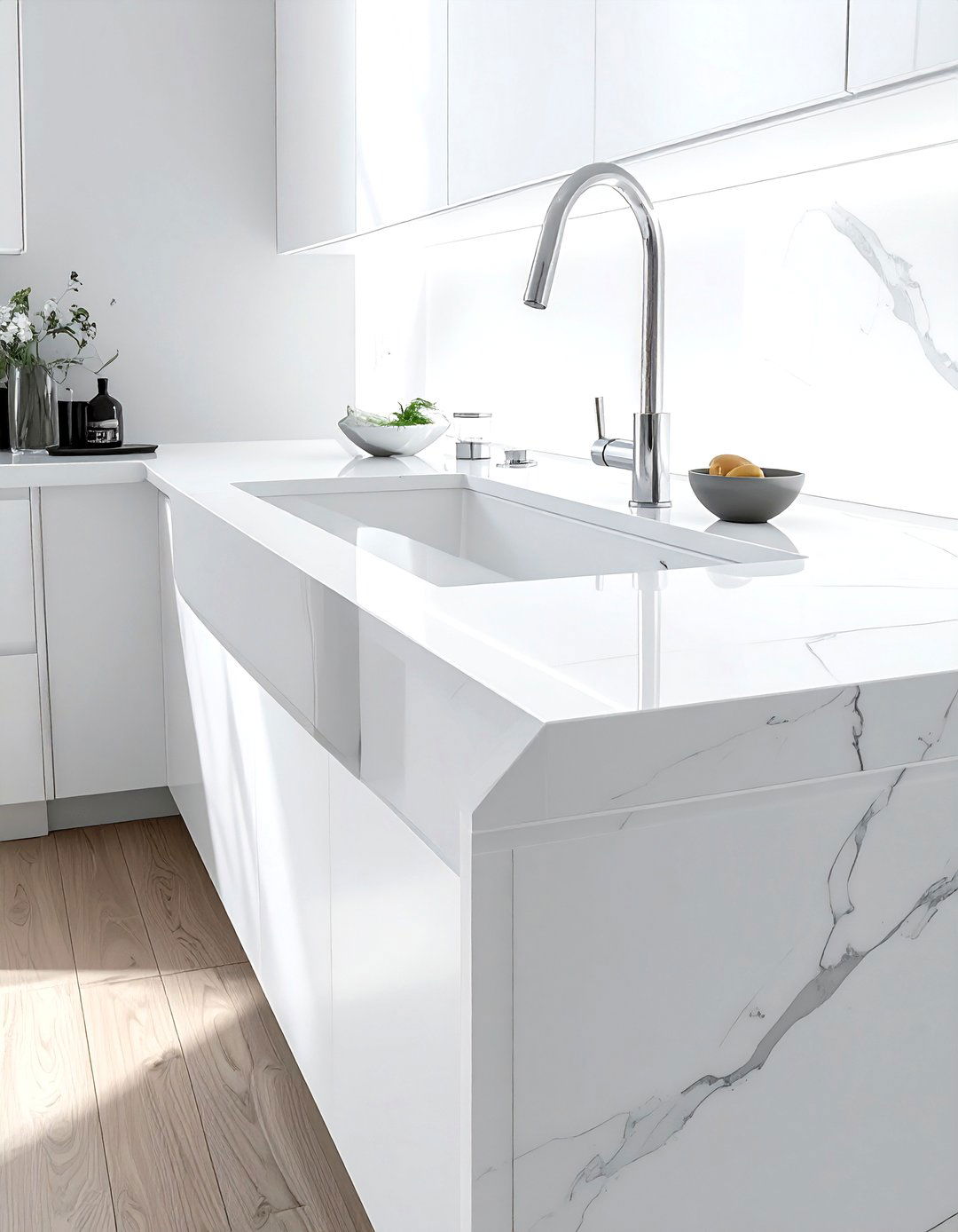 Integrated Quartz Sink - 30 quartz kitchen ideas