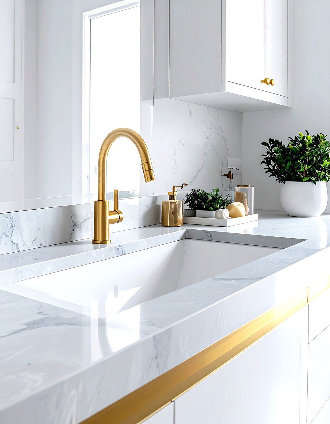 Integrated Sink Gold Faucet - 30 integrated sink kitchen ideas