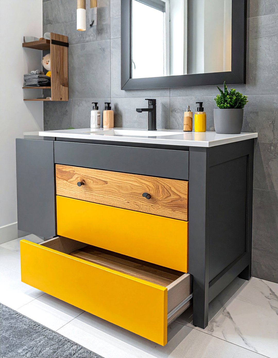 Integrated Step Stool Drawer - 30 boys bathroom ideas