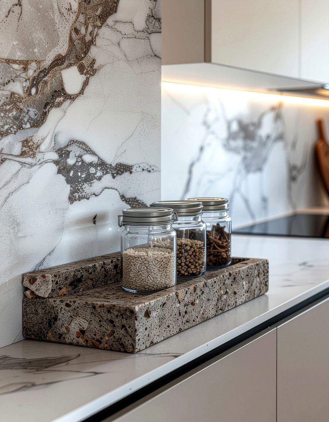 Integrated Stone Shelf Backsplash - 30 slab backsplash kitchen ideas