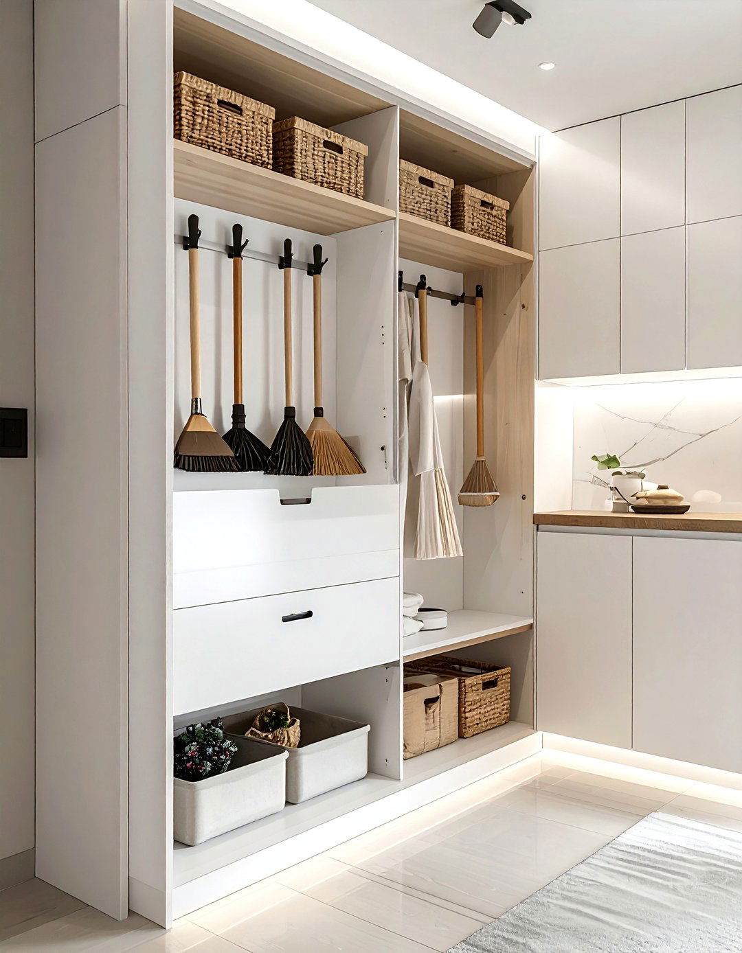 Integrated broom closet system - 30 kitchen built-in storage ideas