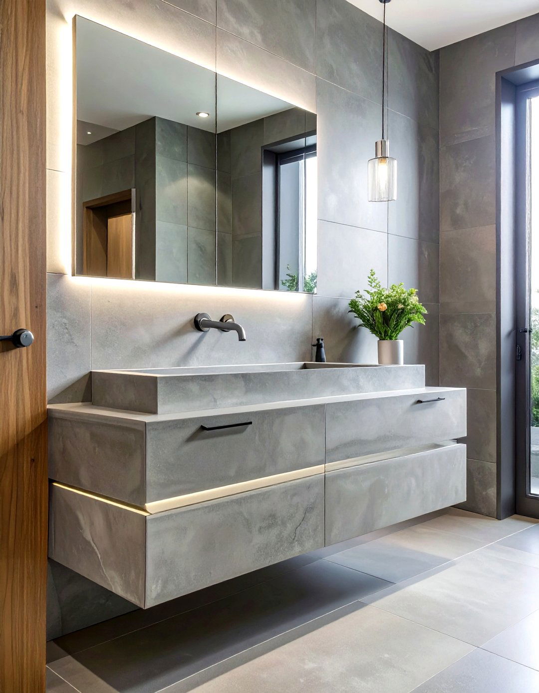 Integrated concrete ramp sink - 30 concrete countertop bathroom ideas
