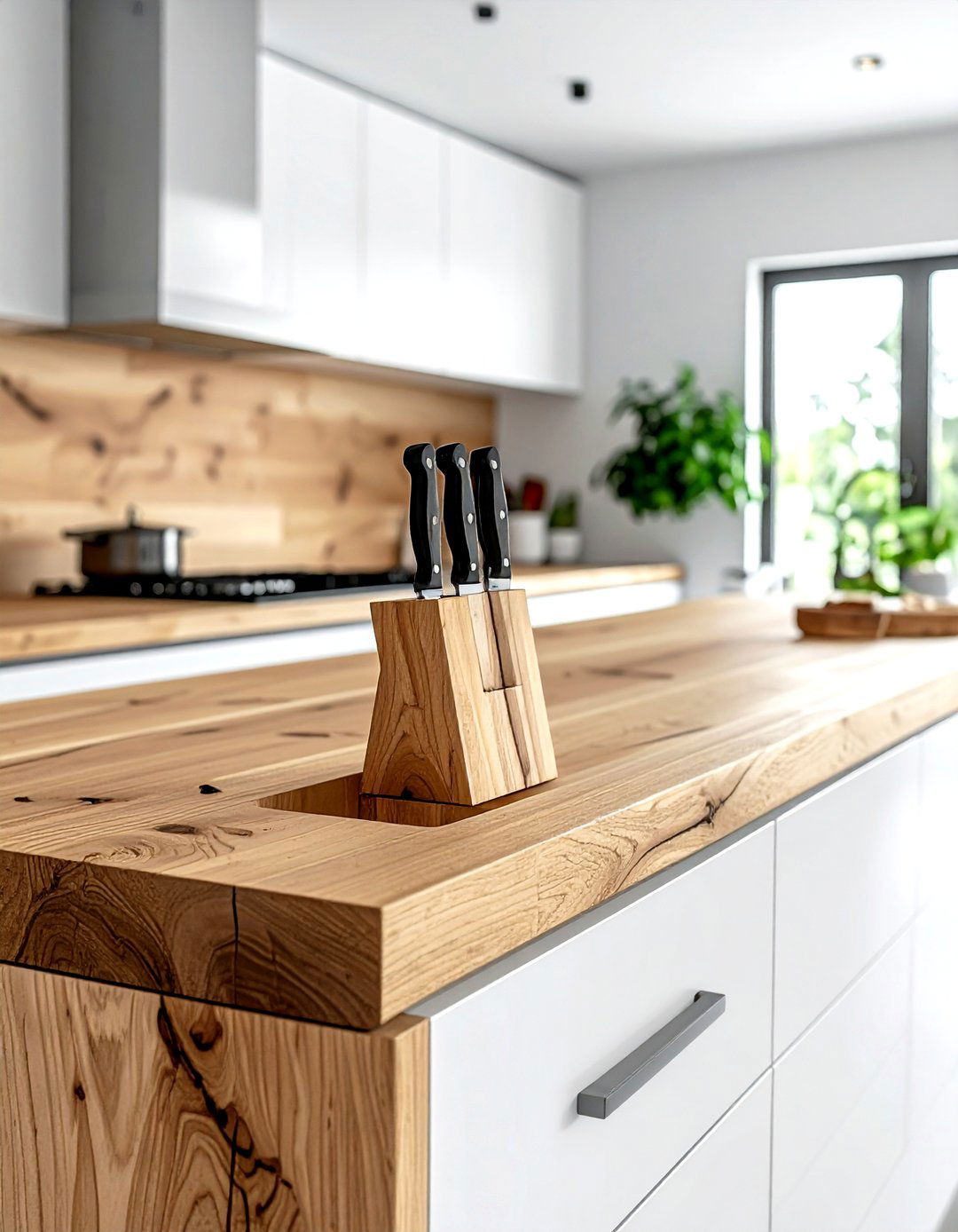Integrated countertop knife slot - 30 knife block kitchen ideas