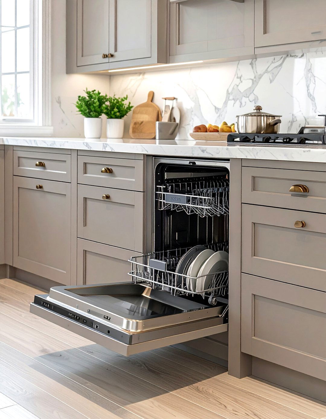 Integrated dishwasher panel - 30 long-lasting kitchen ideas
