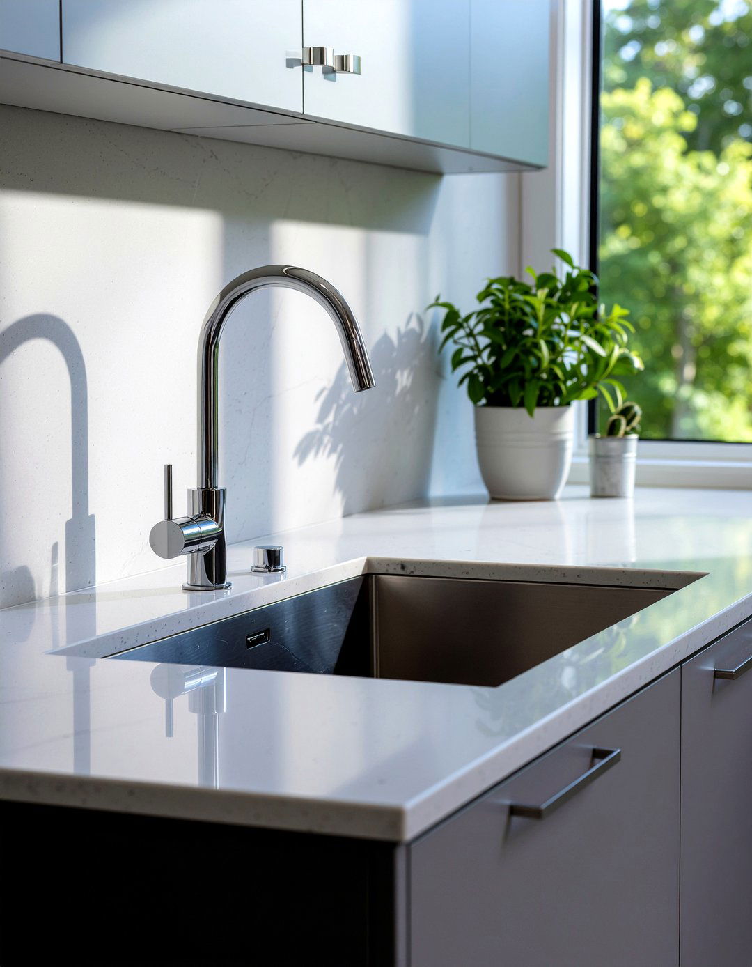 Integrated quartz kitchen sink - 30 quartz countertop kitchen ideas
