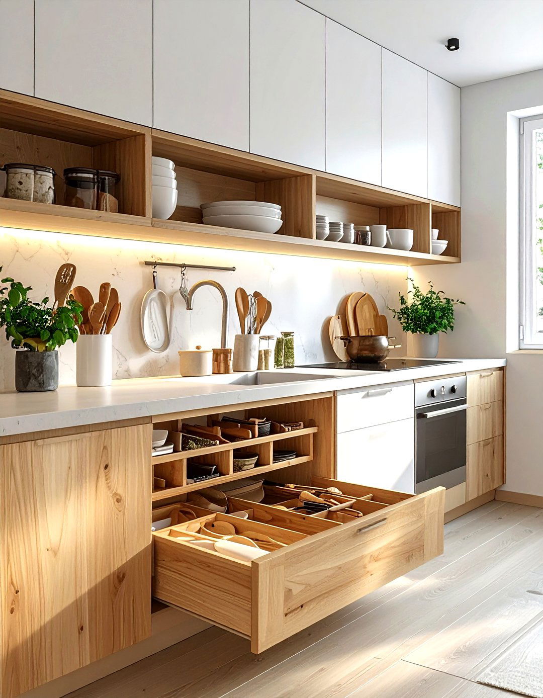 Integrated utensil storage drawer - 30 kitchen built-in storage ideas