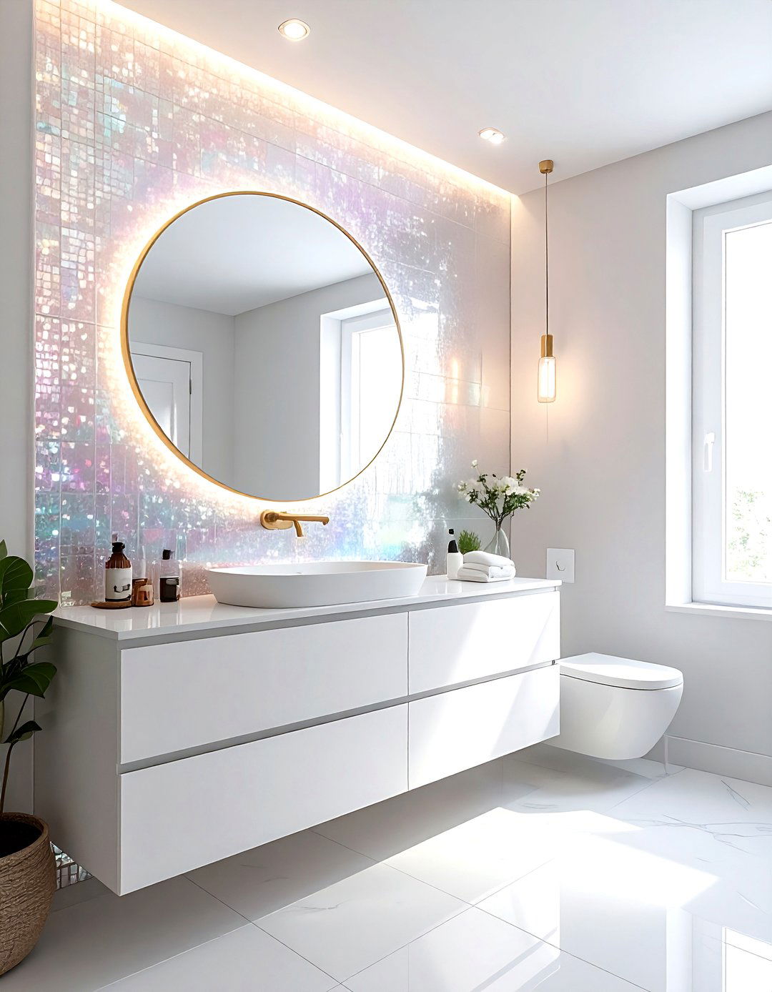 Iridescent Pearl Tile - 30 small bathroom tile ideas