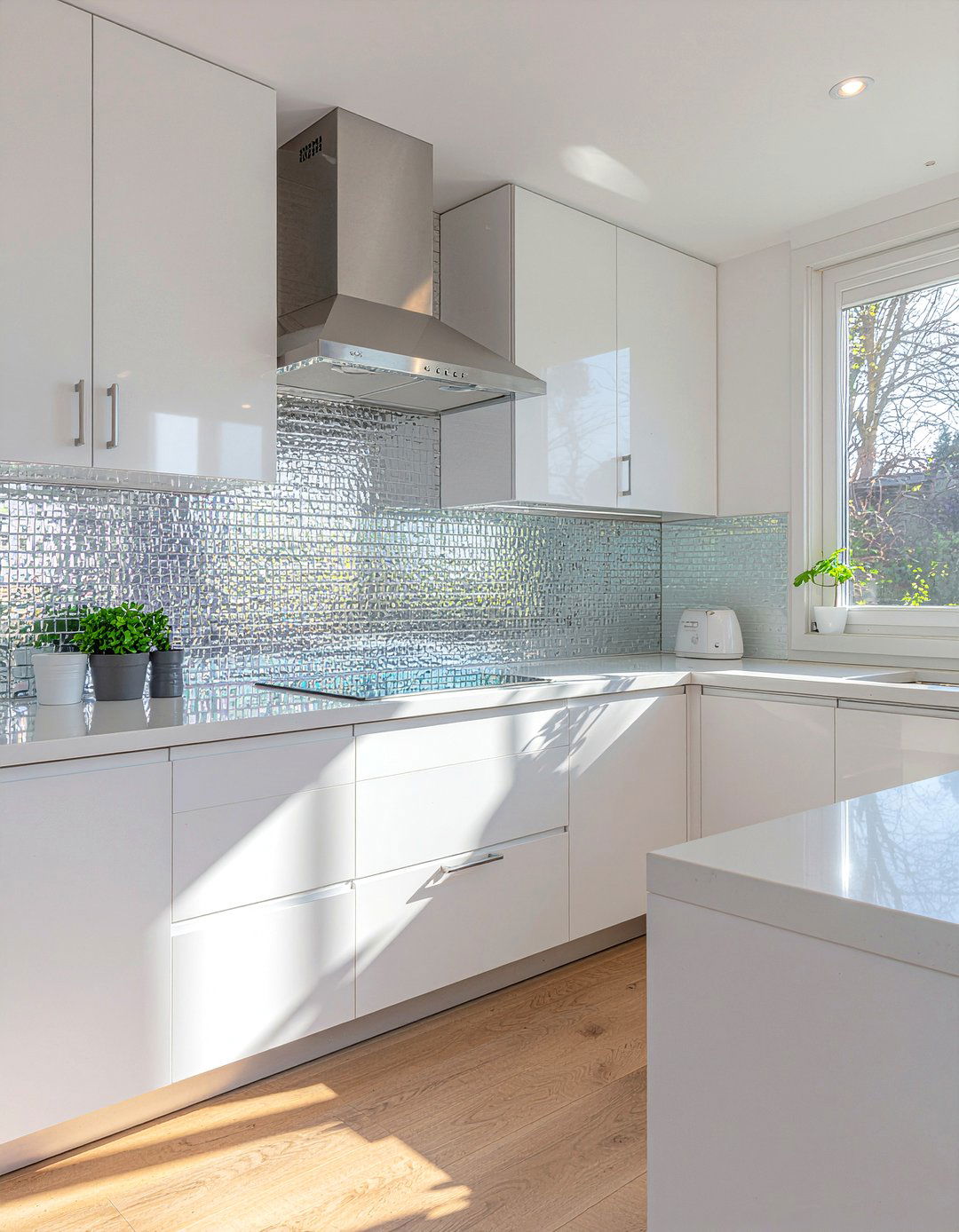 Iridescent glass tile - 30 mosaic tile kitchen backsplash ideas