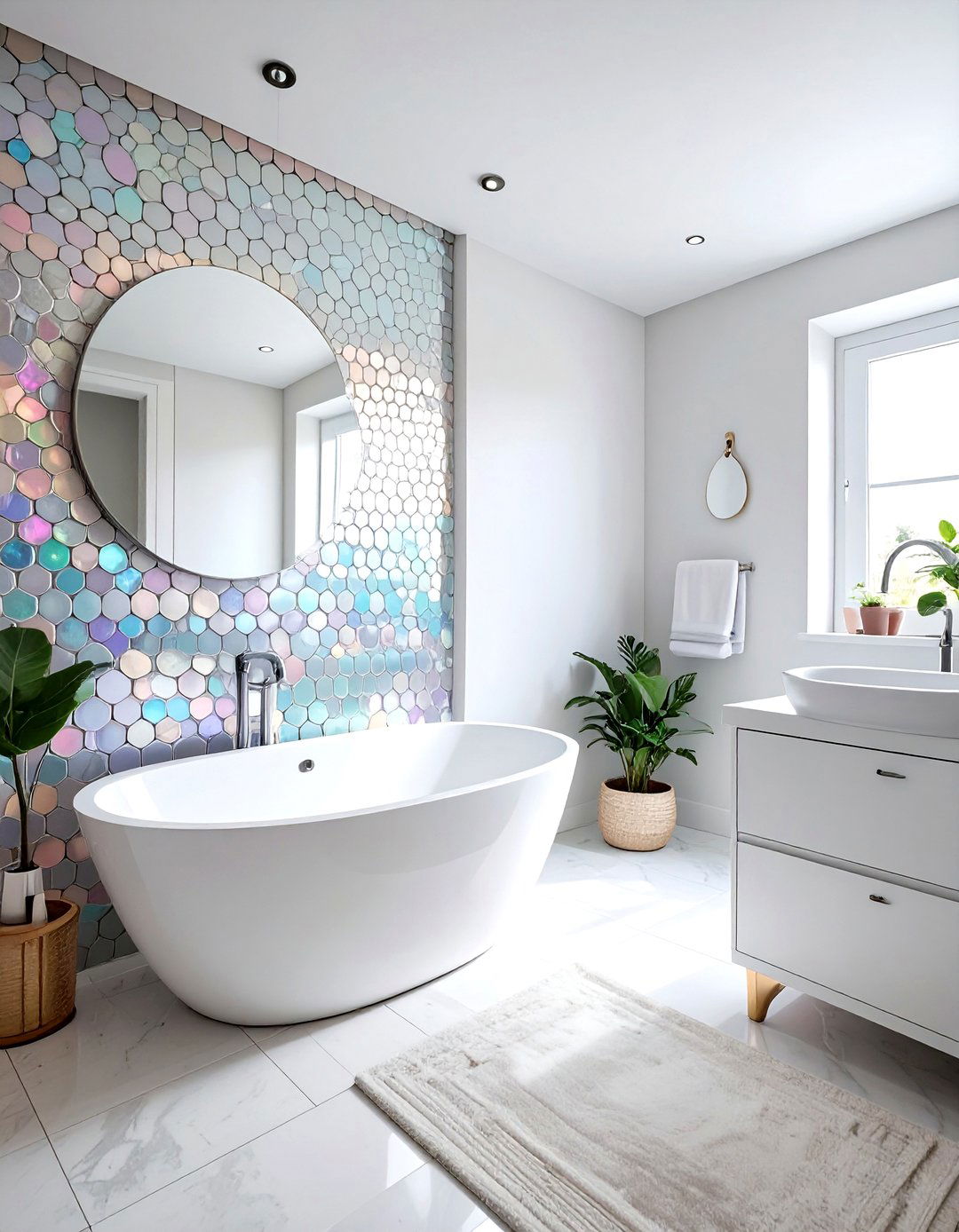 Iridescent penny tile bathroom wall - 30 penny round tile bathroom ideas