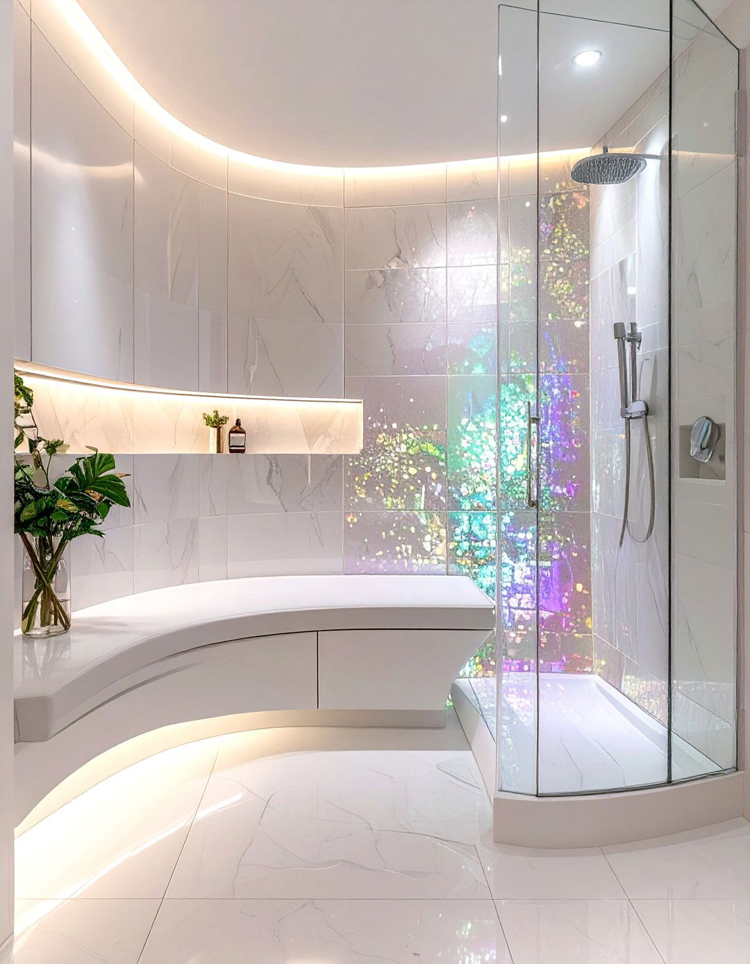 Iridescent penny tile shower - 30 penny tile bathroom ideas