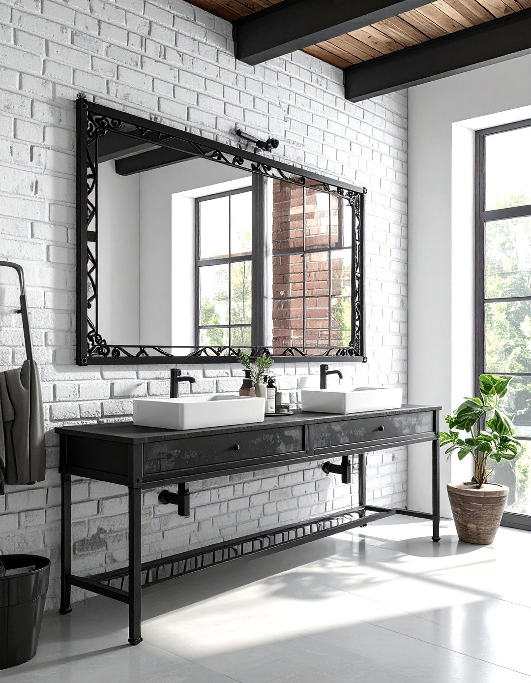 Iron Mirror Frame - 30 metal bathroom ideas